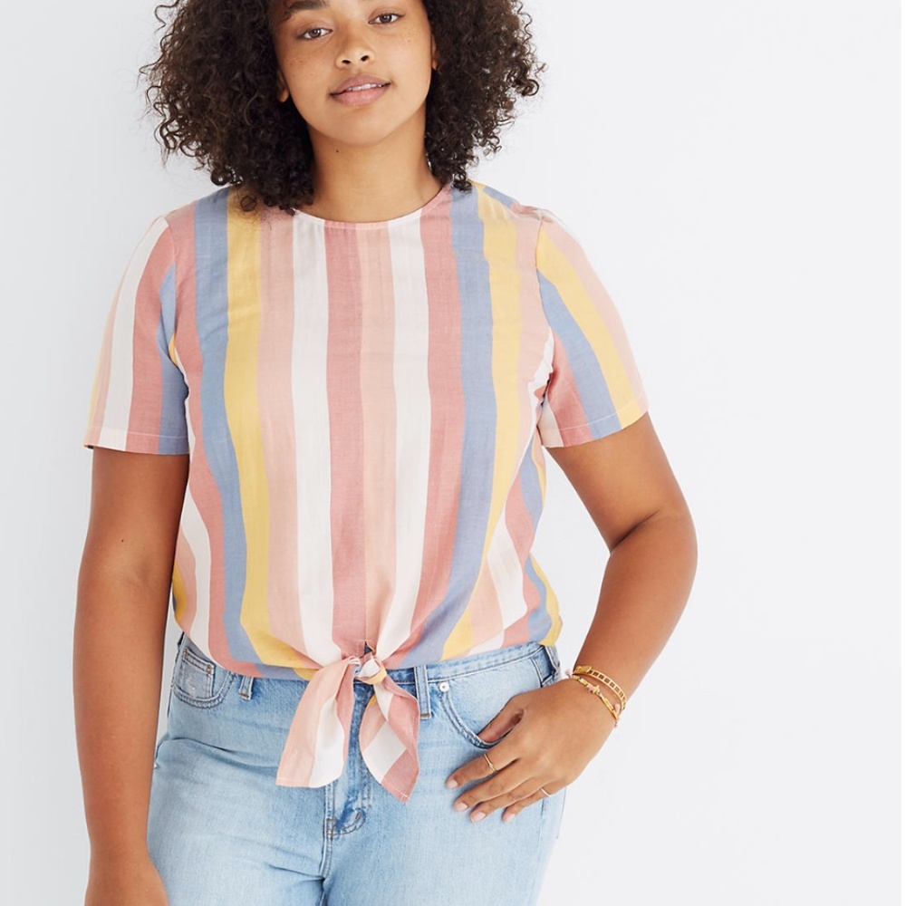 Button-Back Tie Tee in Sherbet Stripe